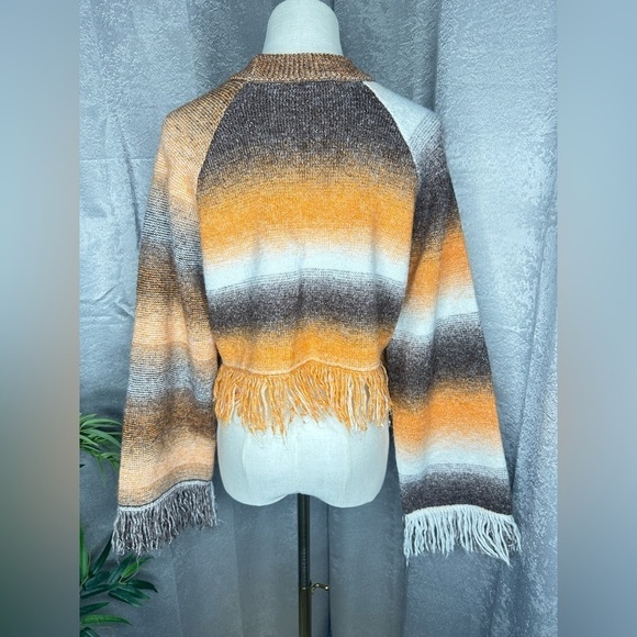 NEW Zara Brown & Orange Ombre Fringe Knit Crop Sweater Sz Small - Picture 8 of 12